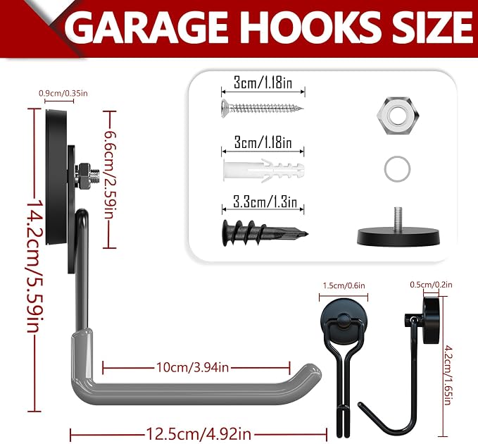 3-H Heavy Duty Magnet Garage Hooks 4 Pack, Extra Large Strong Magnetic Hooks - Image 3