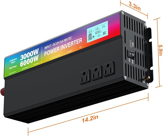 New Upgraded 3000 Watt Power Inverter, 12V DC to 110V/120V AC Converter - Image 7