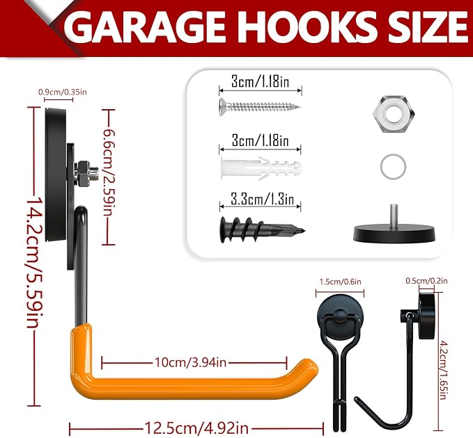 3-H Heavy Duty Magnet Garage Hooks 4 Pack, Extra Large Strong Magnetic Hooks - Image 3