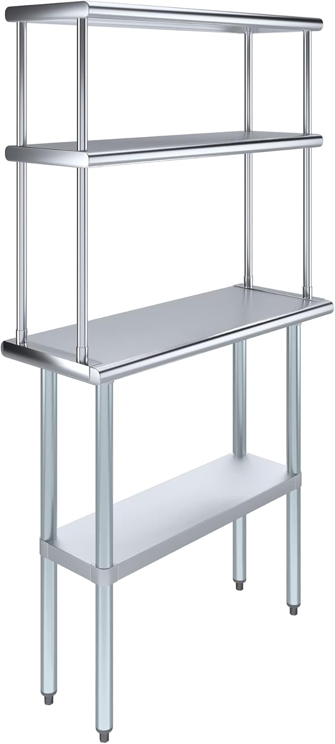 AmGood Stainless Steel Work Table Double Tier Overshelf | NSF by AmGood