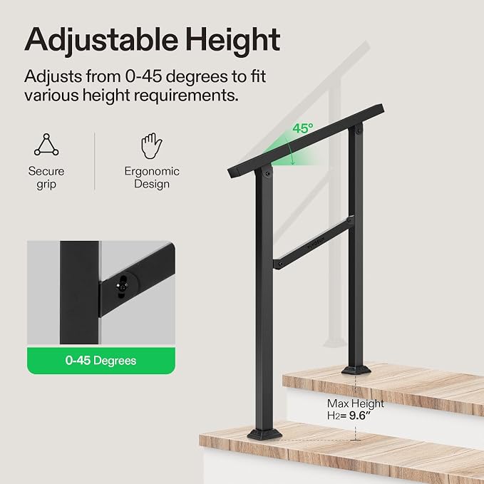 VIVOSUN Outdoor Handrail, 2 Step Stair Handrail, Wrought Mattle Iron Handrail - Image 3
