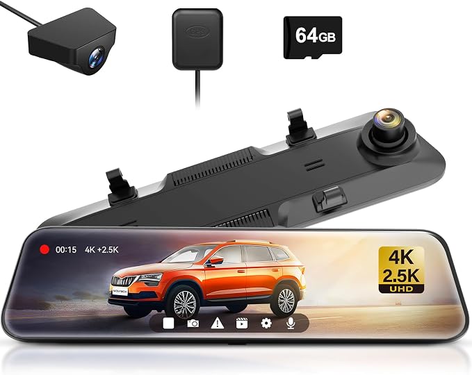 WOLFBOX G900 Rear View Mirror Camera, Mirror Dash Cam 4K Front and 2.5K Rear by WOLFBOX