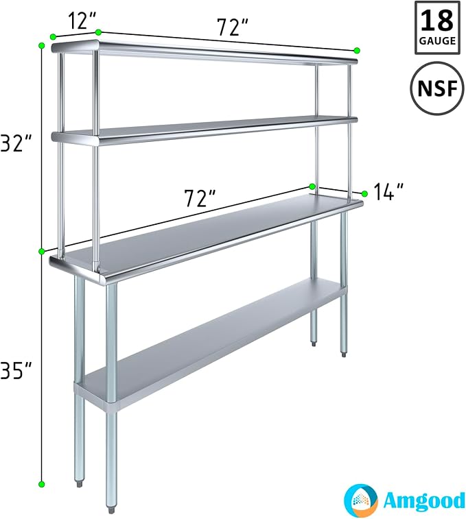 Amgood Stainless Steel Work Table Double Tier Overshelf | NSF - Image 3