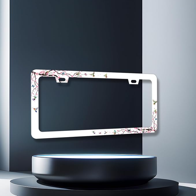 Hummingbird License Plate Frame Cherry Blossom Pink Flower License Plate Holder - Image 7