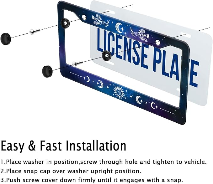 Starry Sun Moon License Plate Frame, Night Sky Moon Phase License Plate Holder - Image 6