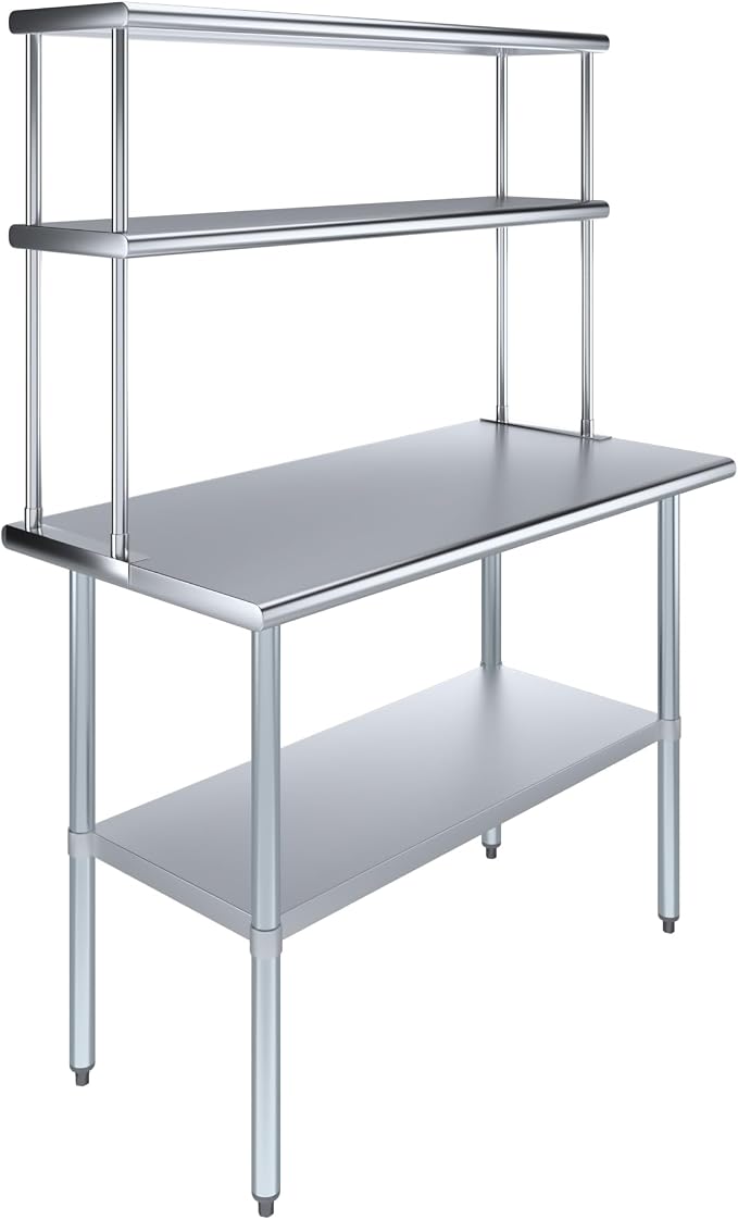 Amgood Stainless Steel Work Table Wide Double Tier Overshelf | NSF | Metal by AmGood