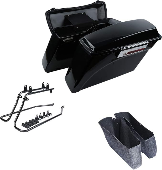 XFMT Gloss Black Hard Saddle bags Trunk w/Lid Latch & Key+Saddlebag Conversion by XFMT
