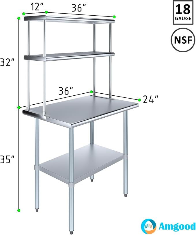 AmGood Stainless Steel Work Table Double Tier Overshelf | NSF - Image 3