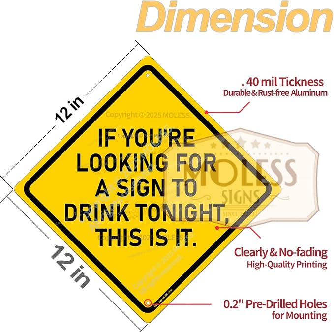 Drink Tonight Bar Sign | 12x12″ Durable Funny Man Cave Decor Metal Beer Signs - Image 2