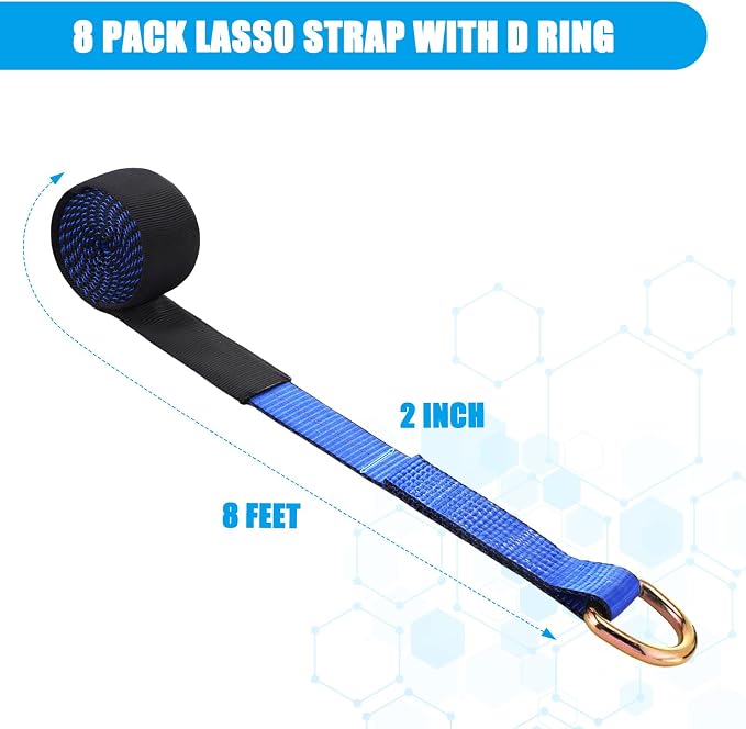 8Pack 2'' X 8ft Tow Truck Straps Lasso Wheel Lift Straps Lasso Tow Strap - Image 2