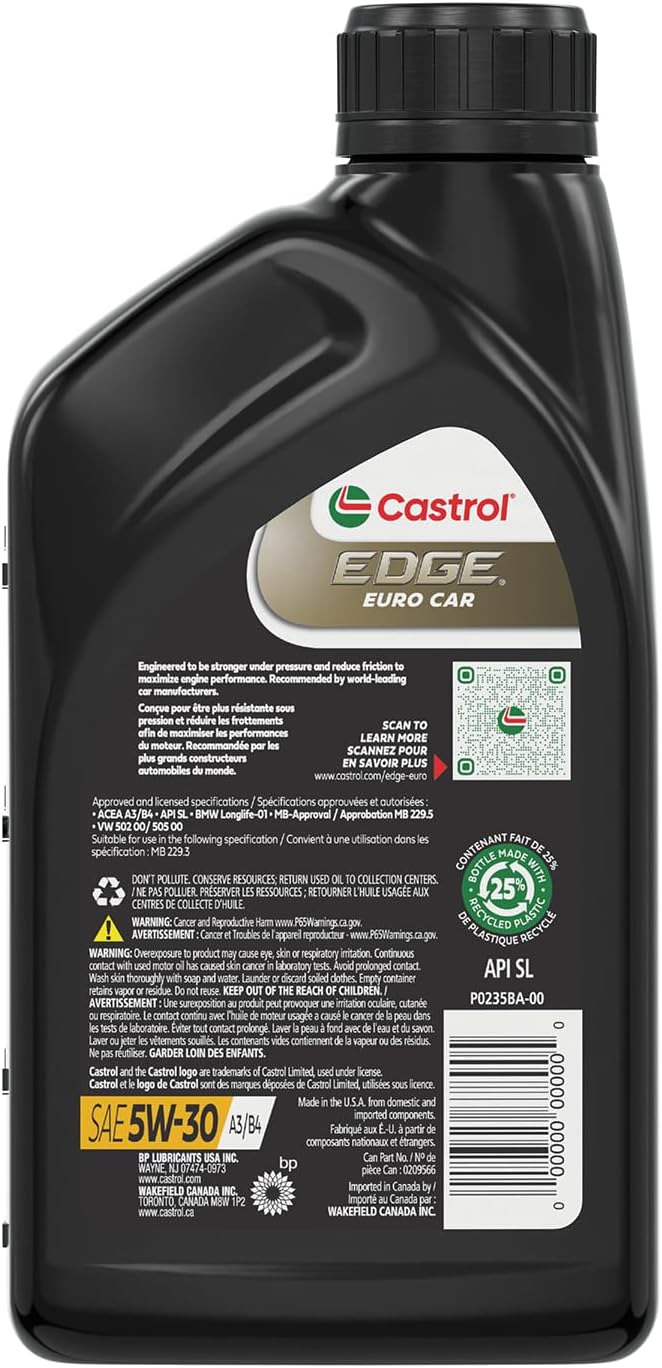 Castrol EDGE Euro 5W-30 A3/B4 European Advanced Full Synthetic Motor Oil - Image 3