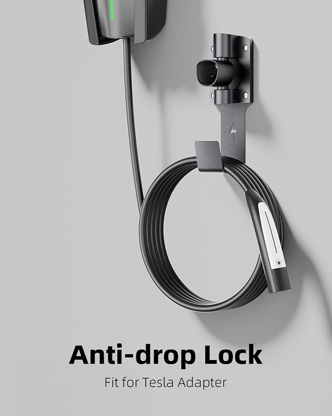 for Tesla Charger Holder, with 180° Rotation Nozzle Dock, Metal J-Hook - Image 3