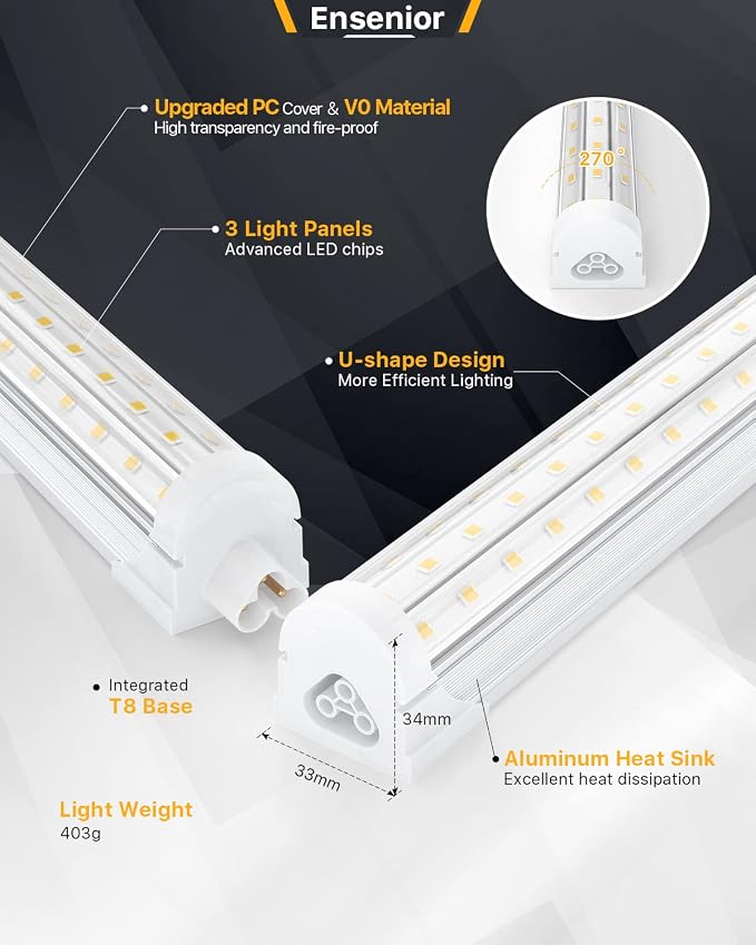 Ensenior 6 Pack 8 FT Led Shop Lights, 5000K Daylight, 10000LM Super Bright - Image 4