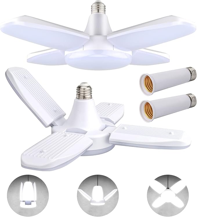 LED Garage Lights 2 Pack, 4 Foot Adjustable Ceiling Light, 6500k 8000LM by Coomoors