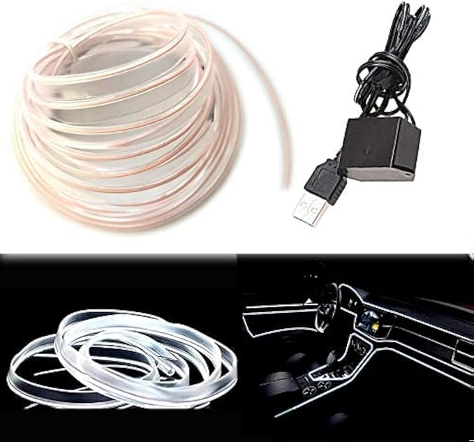 El Wire White Interior Car LED Strip Lights, 5M Neon Wire USB 5V by Maxlaxer