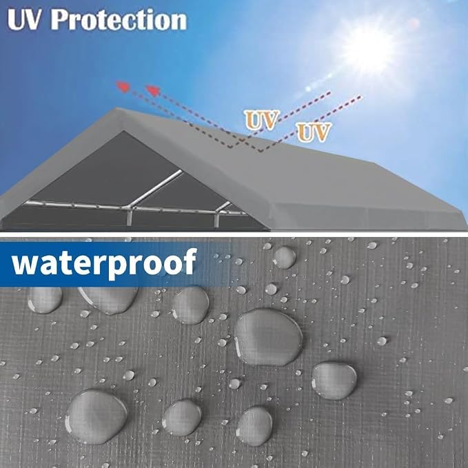 Rutile 12 x 20 FT Carport Replacement Cover, Heavy Duty Car Tarp Canopy Tent - Image 3