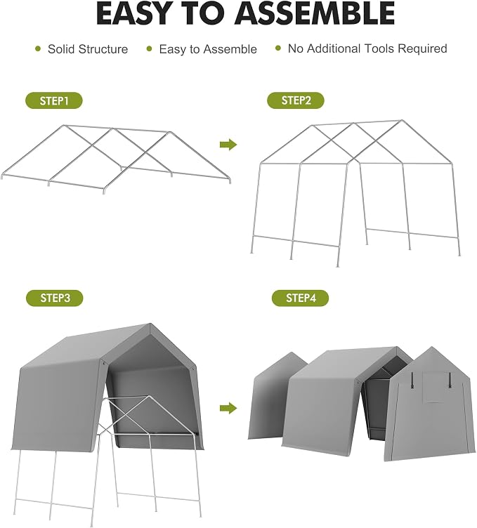 10 x 10 ft Carport Storage Shed, Portable Garage - Image 3