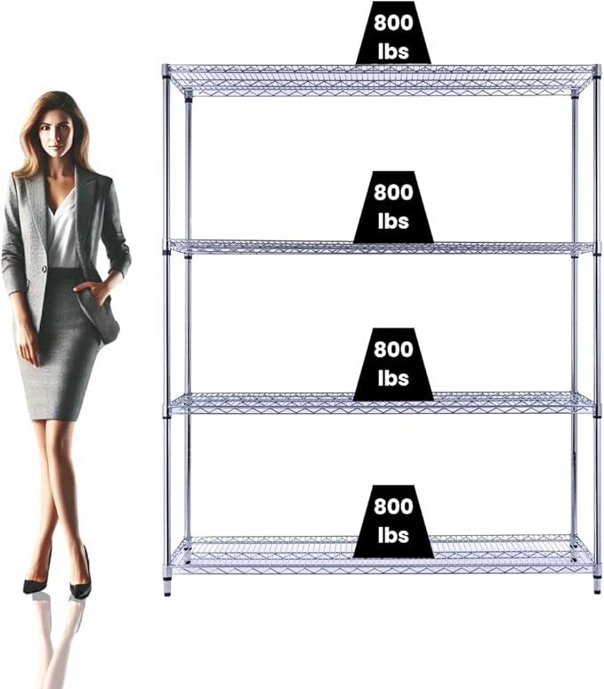 60"x18"x72" Chrome Premium Metal Steel Wire Shelving 4-Tier NSF 3200 LBS MAX by UtilityBasics
