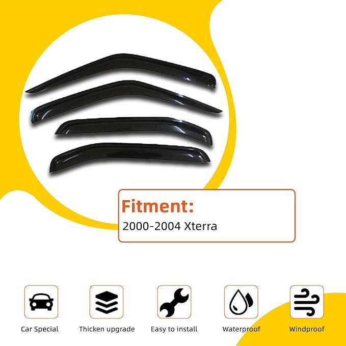 4 pcs Compatible with 2000-2004 Nissan Xterra Front+Rear Sun/Rain Guard Outside - Image 2
