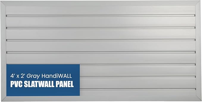 HANDIWALL PVC Slatwall Garage Wall Organizer, 4x2ft Heavy Duty Framed Slatwall by HandiSOLUTIONS