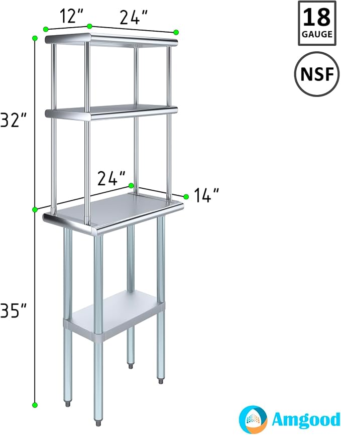 Amgood Stainless Steel Work Table Double Tier Overshelf | NSF - Image 3