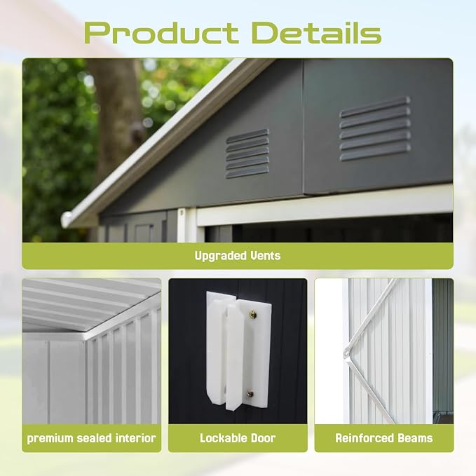 9.1' x 10.6' XL Outdoor Storage Shed, Sturdy Metal Building w/Windows & - Image 6