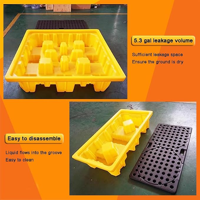 2 Drum Containment Spill Pallet, Polyethylene Low Profile Paint Bucket Tray - Image 6