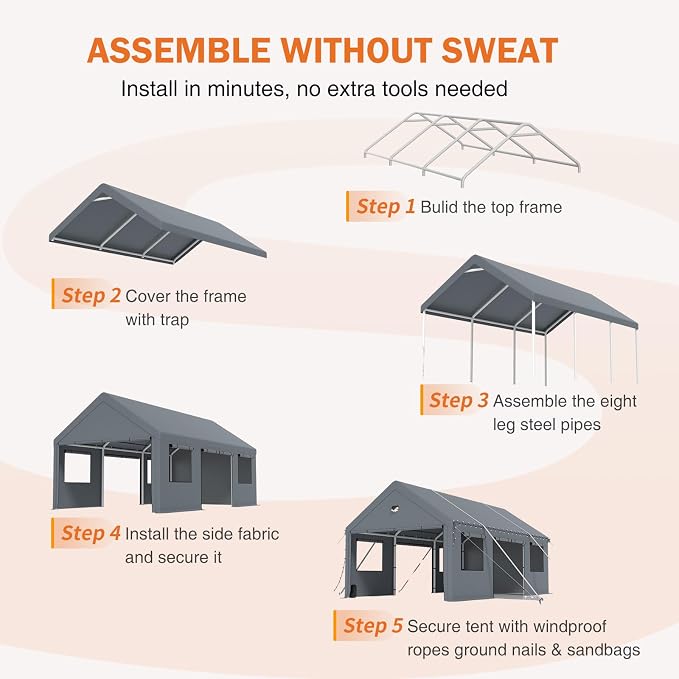 Carports 10X16 Heavy Duty，Portable Car Port Garage，Carport Canopy - Image 5