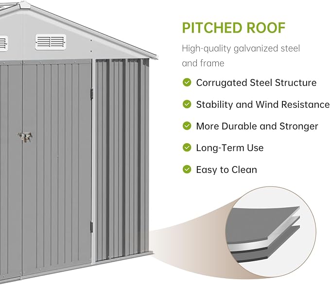 12x10 Ft Outdoor Storage Shed, Large Steel Multipurpose Yard Shed, Metal - Image 3