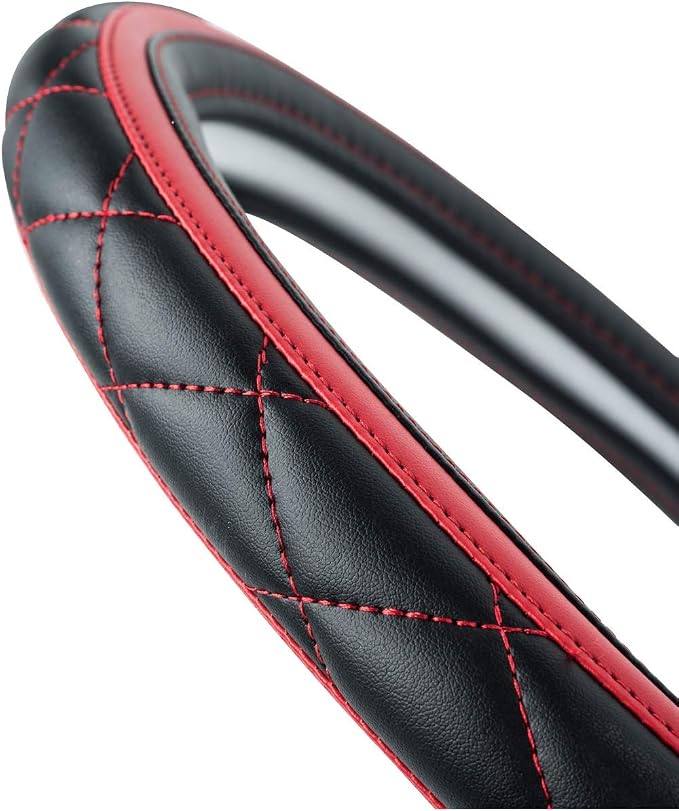 CAR PASS Sporty Quilting Leather Universal Fit Steering Wheel Cover, Fit - Image 5