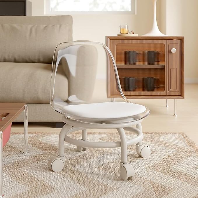 Low Rolling Stool with Wheels, Mini Rolling Garage Stool with Back Support - Image 3