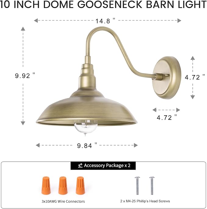 10 Inch Gooseneck Barn Light for Farmhouse, Brass Exterior Barn Style Light - Image 6
