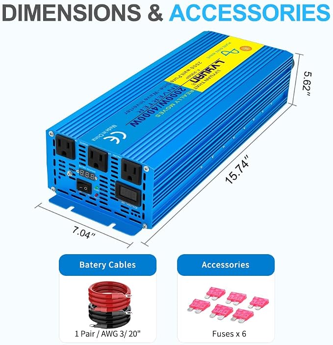 LVYUAN 2000 Watt Pure Sine Wave Inverter 24V to 110V 120V DC to AC - Image 5