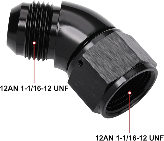 45 Degree 12AN Male to 12AN Female Swivel Full Flow Fitting Adapter Coupler - Image 2