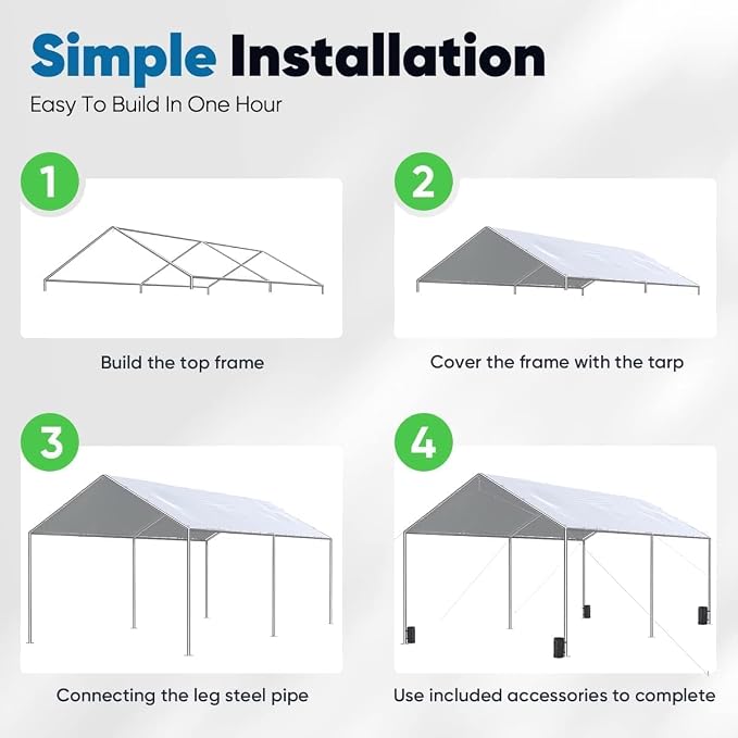 Quictent 10x20 ft Heavy Duty Car Canopy Galvanized Frame Carport Outdoor Party - Image 5