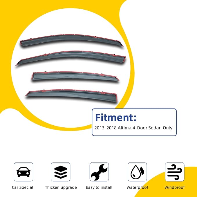 4pcs Smoke Tint With Chrome Trim Outside Mount Tape On/Clip On Style PVC Sun - Image 2