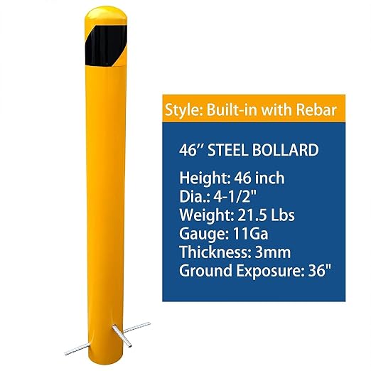 46" Pour in Place Steel Bollard Post, 4-1/2" OD Safety Bollard Yellow Powder - Image 2