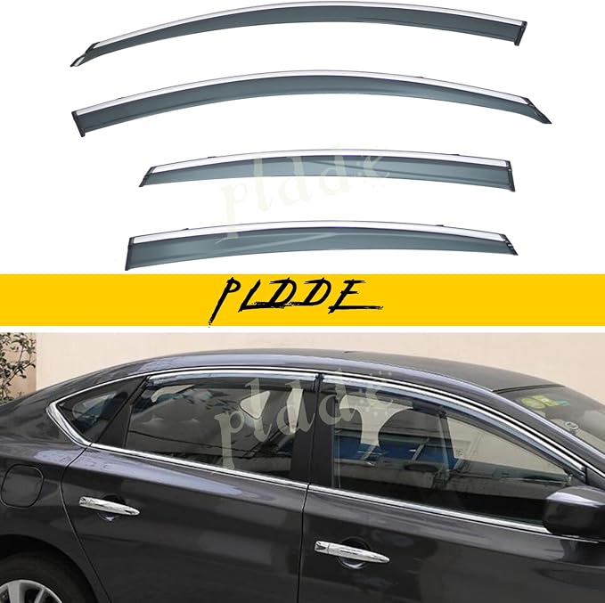 4pcs Smoke Tint With Chrome Trim Outside Mount Tape On/Clip On Style PVC Sun by PLDDE