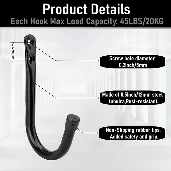 Heavy Duty Garage Storage Hooks, 3.4Inch J Utility Garage Wall Hooks - Image 3