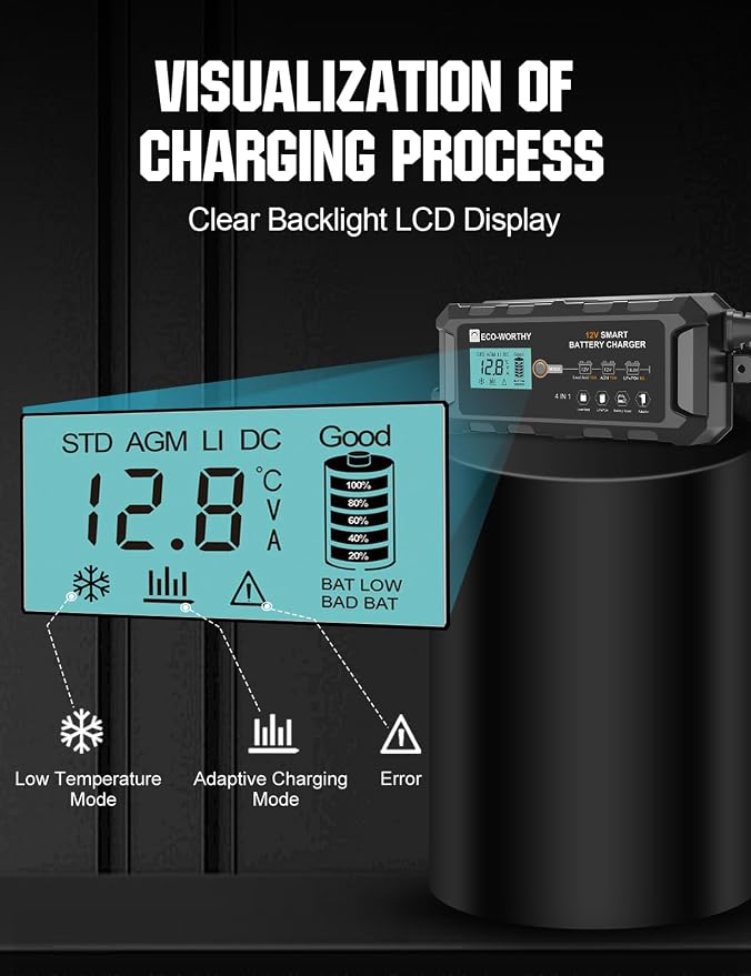 ECO-WORTHY 10A Lifepo4 Battery Charger 12V, Smart Car Battery Charger - Image 5