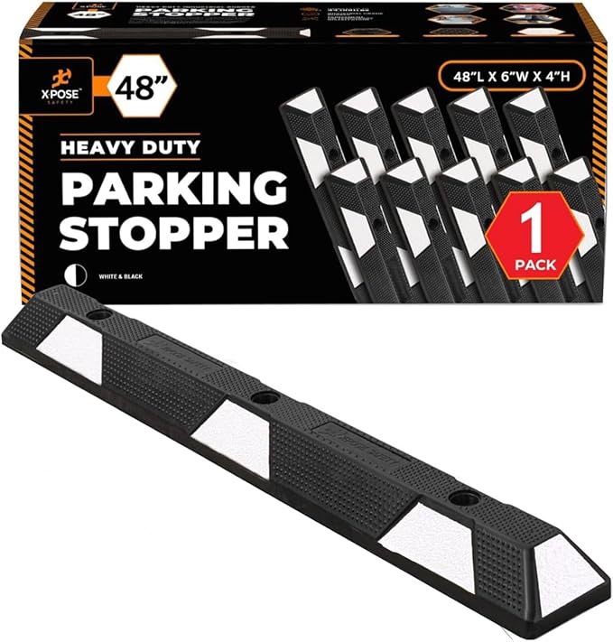 Xpose Safety 48" Heavy Duty Rubber Parking Stopper – 1 Pack Wheel Blocks by XposeSafety