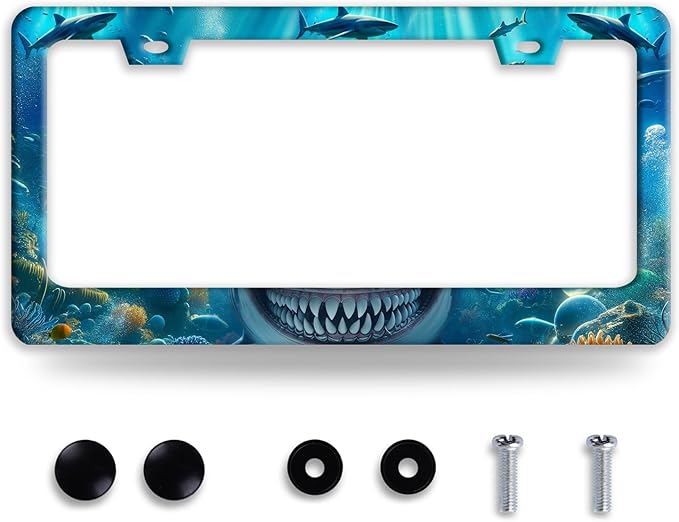 Shark License Plate Frame Ocean Marine Fish License Plate Holder Funny by BRAGHRTED