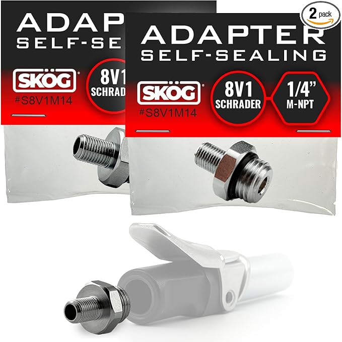 Self-Sealing Tire Inflator Adapter – 1/4” NPT Male to Schrader Valve, Leak-Free by SK%C3%96GTOOLS