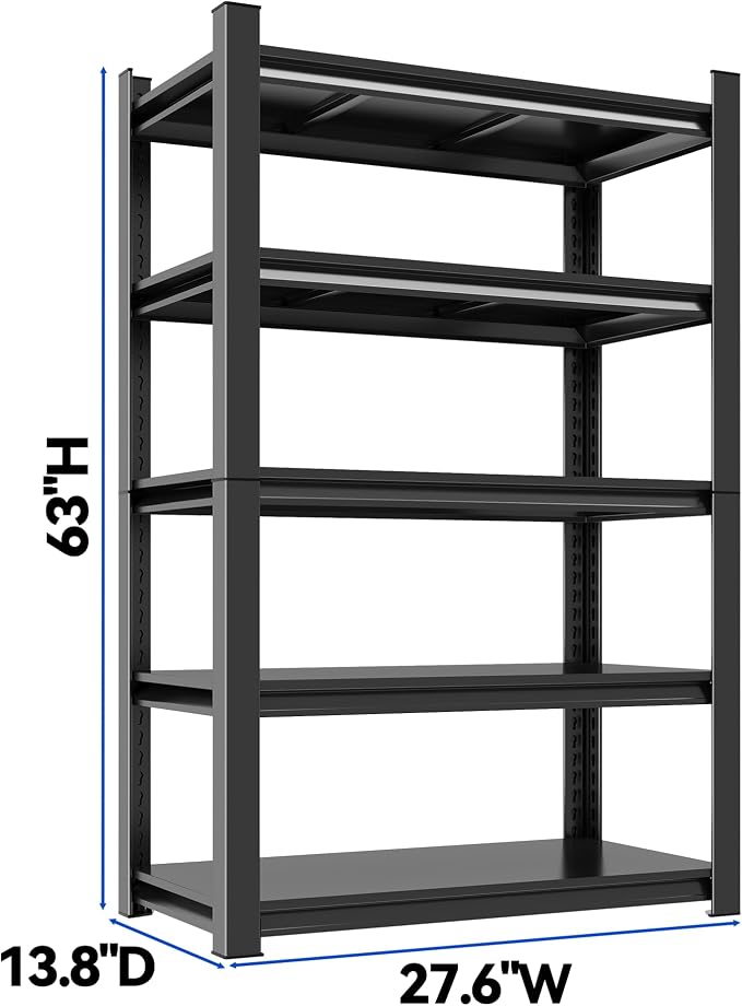 63"H Garage Shelving Heavy Duty Rack, 3000 LBS Capacity 5 Tier Adjustable - Image 2