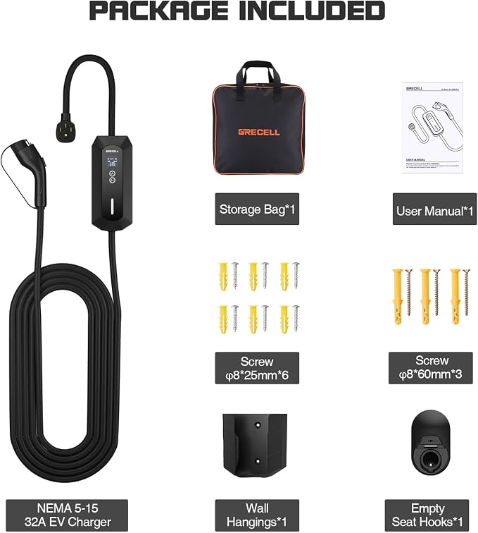 GRECELL Level 2 EV Charger, 32A/7.4KW Electric Vehicle Portable Charger - Image 8