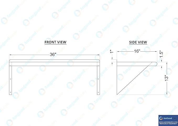 AmGood 36" Long X 16" Deep Stainless Steel Wall Shelf | NSF Certified | - Image 5