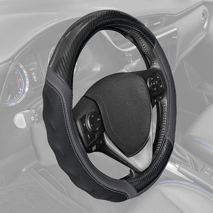 Motor Trend UltraSport Gray Carbon Fiber Steering Wheel Cover, Standard 15 inch - Image 3
