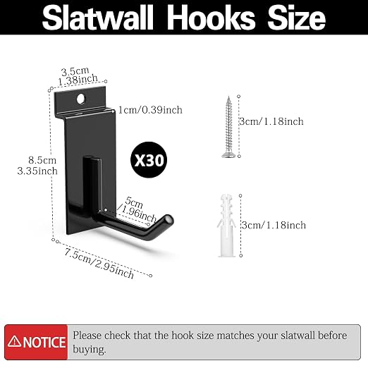 3-H Slatwall Accessories 30 Pack, 2 Inch Slatwall Hooks & Hangers, Heavy Duty - Image 2