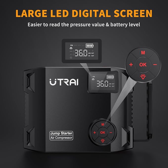 UTRAI Jump Starter with Air Compressor, 6000A 27000mAh Car Starter Jump Box - Image 7