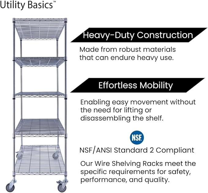 48"x24"x72" Chrome 5-Tier PREMIUM Wire Shelving NSF 4000 LBS MAX CAPACITY Heavy - Image 9